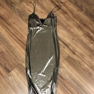 Sexy Silver Metallic Slinky Bodycon Dress